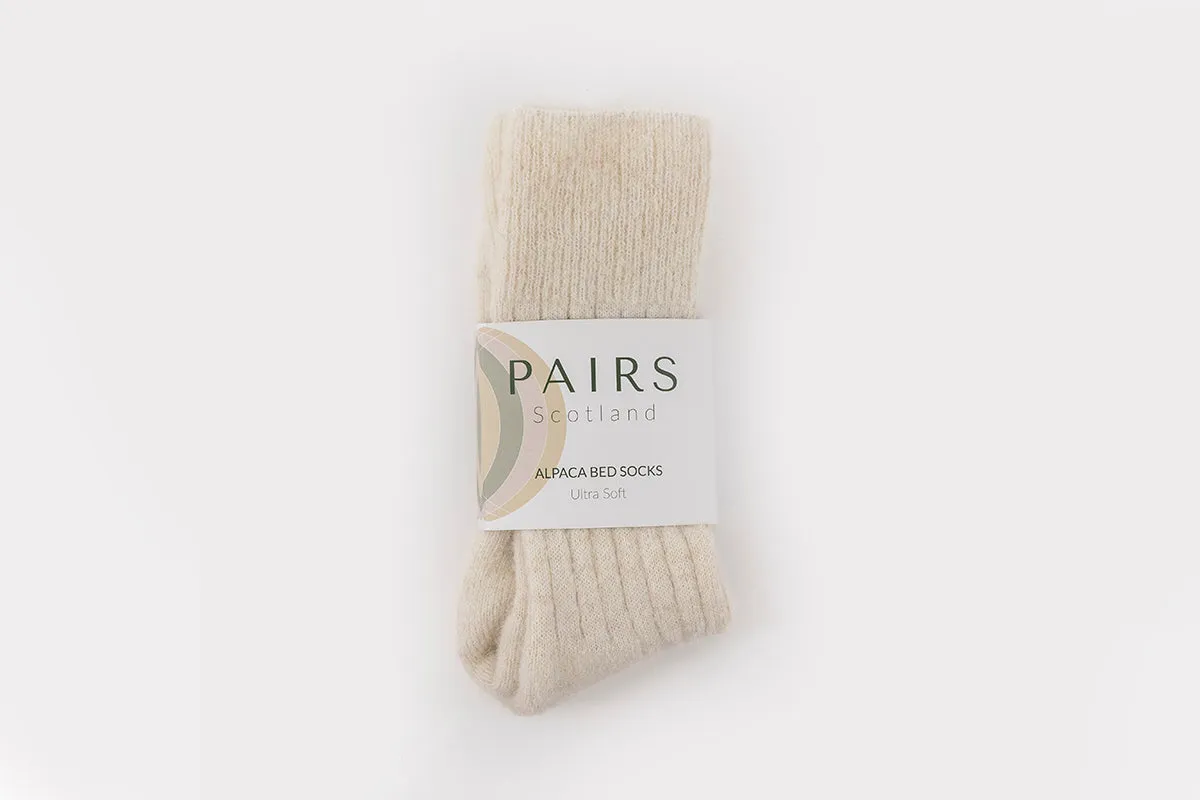 Ultra Soft Ribbed Cream Alpaca Bed Socks