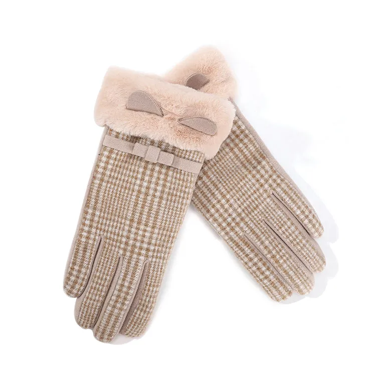 Warm Plush Winter Protection Touch Screen Skin Friendly Thermal Plaid Gloves