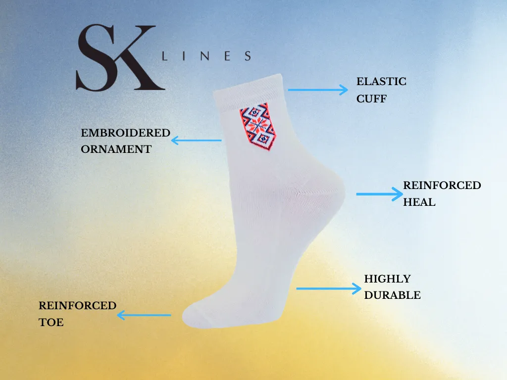 Women Embroidery Ornament Soft Breathable Socks (Pack of 2-pairs).