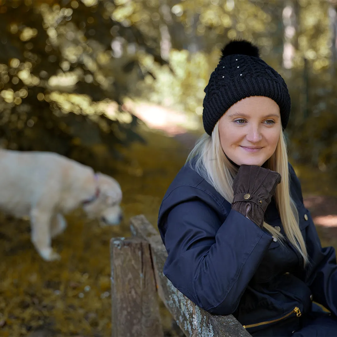 Women's Three-Point Fleece-Lined Suede Gloves