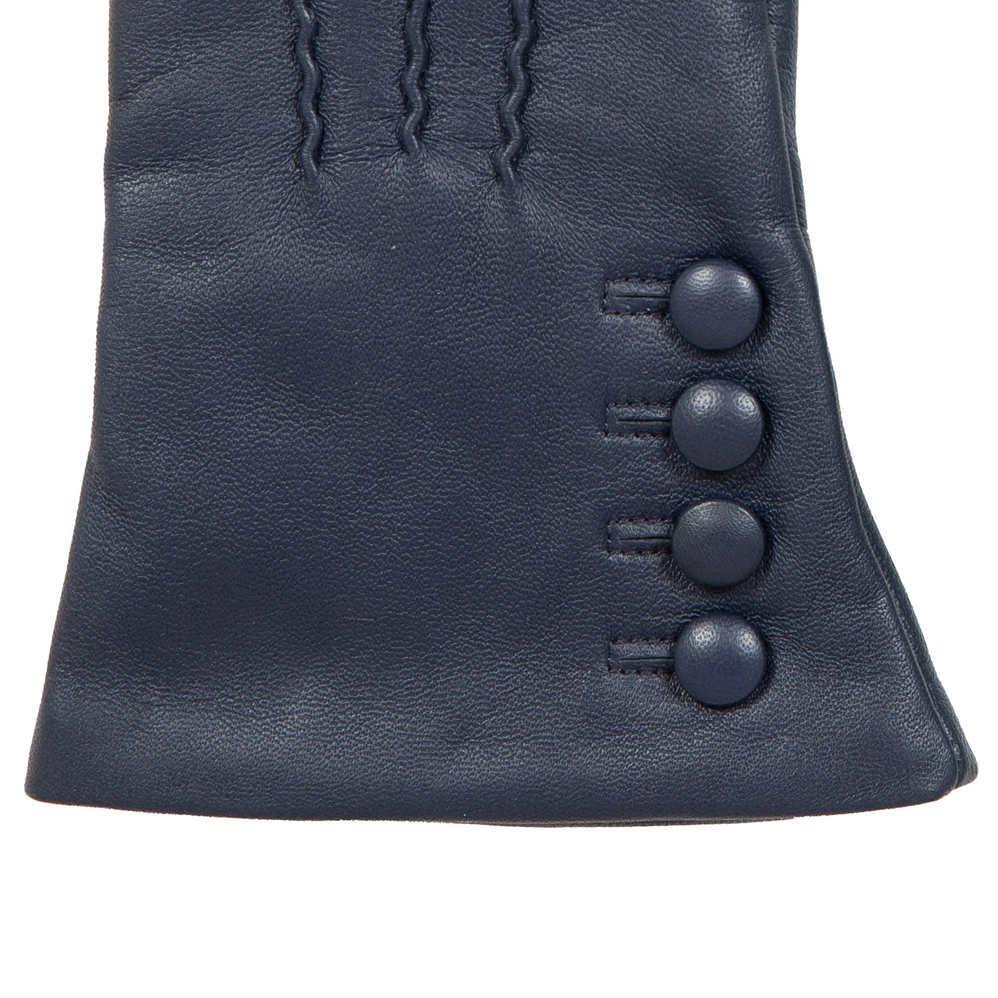 Women’s Touchscreen Three-Point Cashmere-Lined Leather Gloves with Buttons