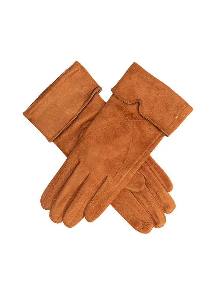 Women’s Touchscreen Velour-Lined Faux Suede Gloves with Embroidery