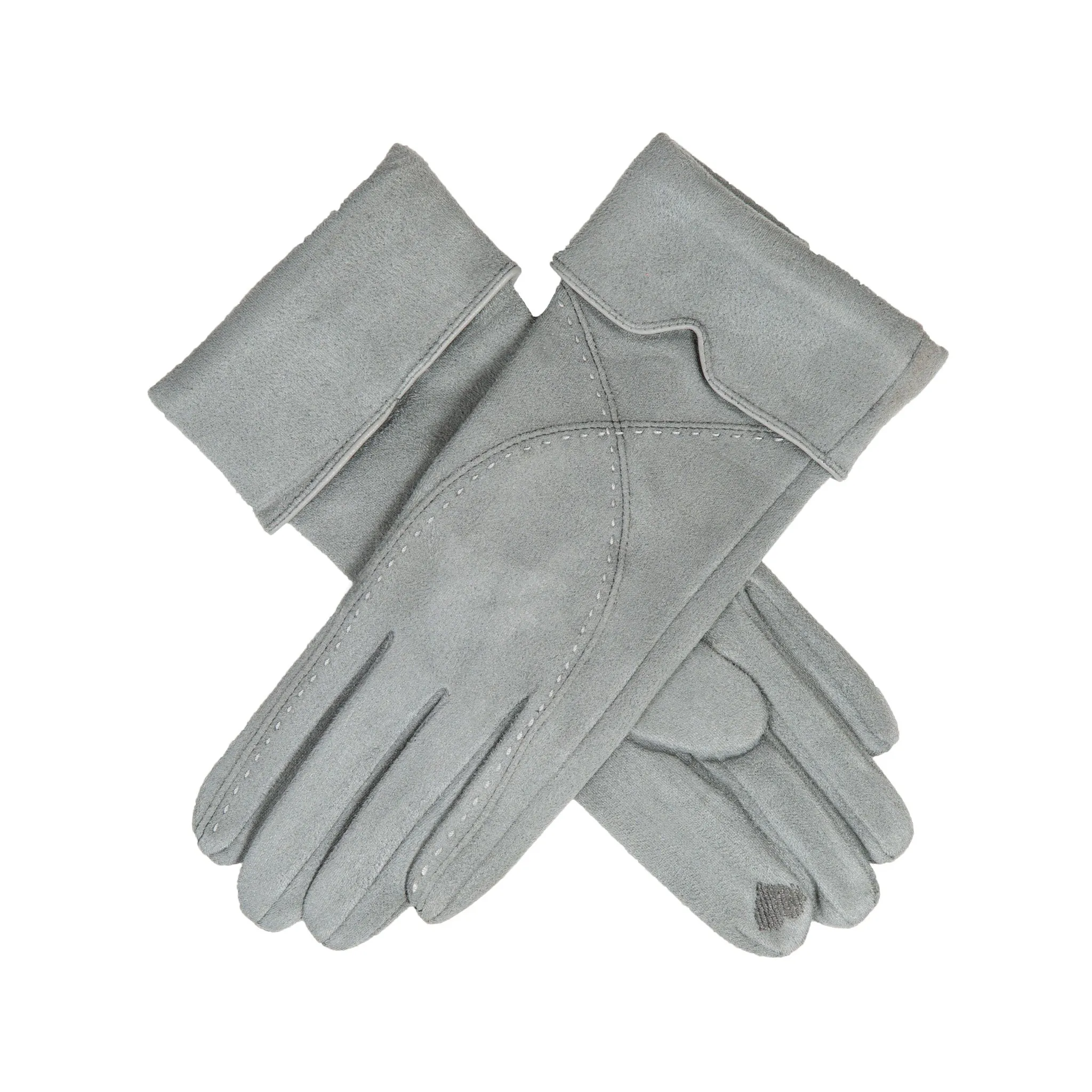 Women’s Touchscreen Velour-Lined Faux Suede Gloves with Embroidery